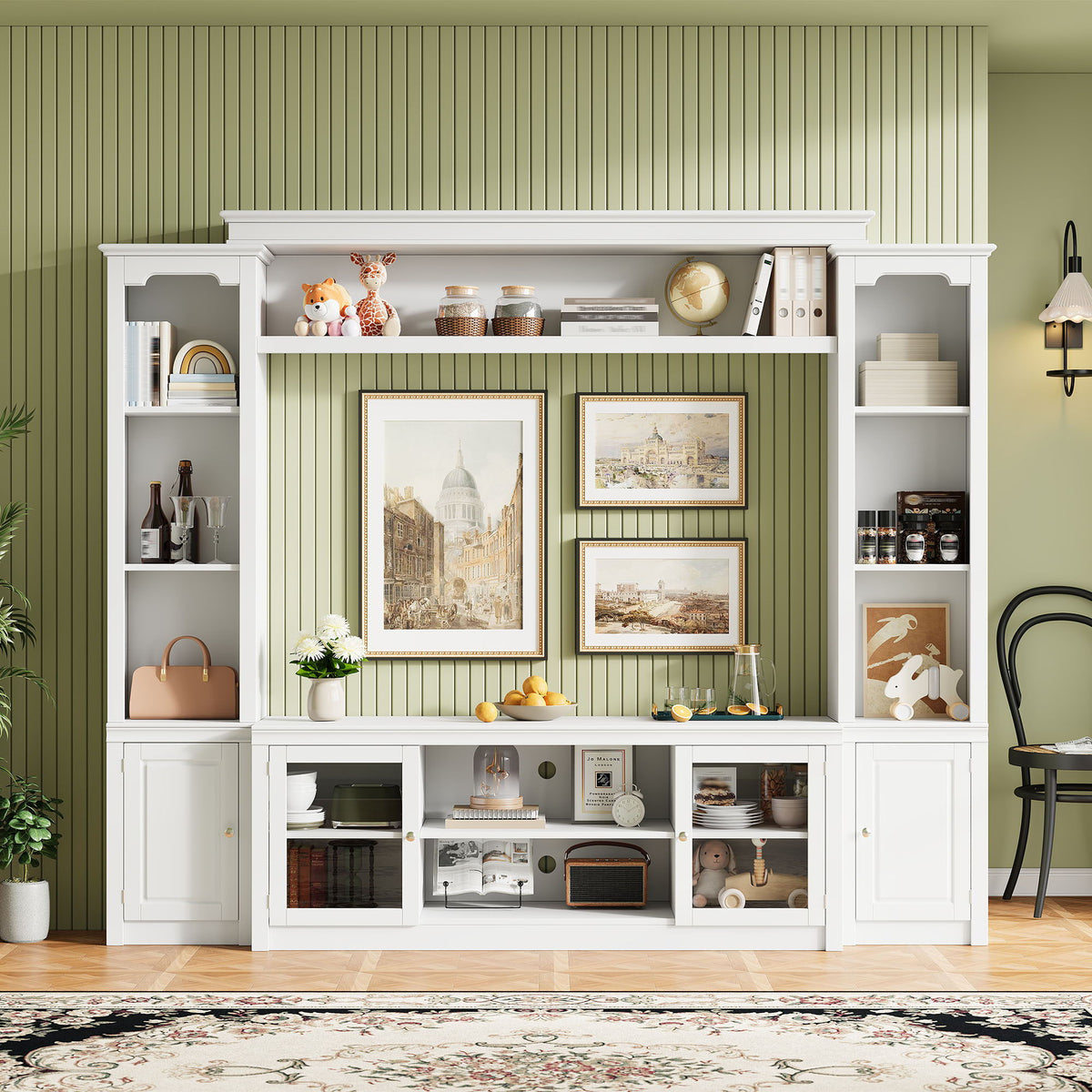 White All-In-One TV Stand with Bookcase for TVs up to 65 inches HouseOfZazla on Tampa Home & Garden Store
