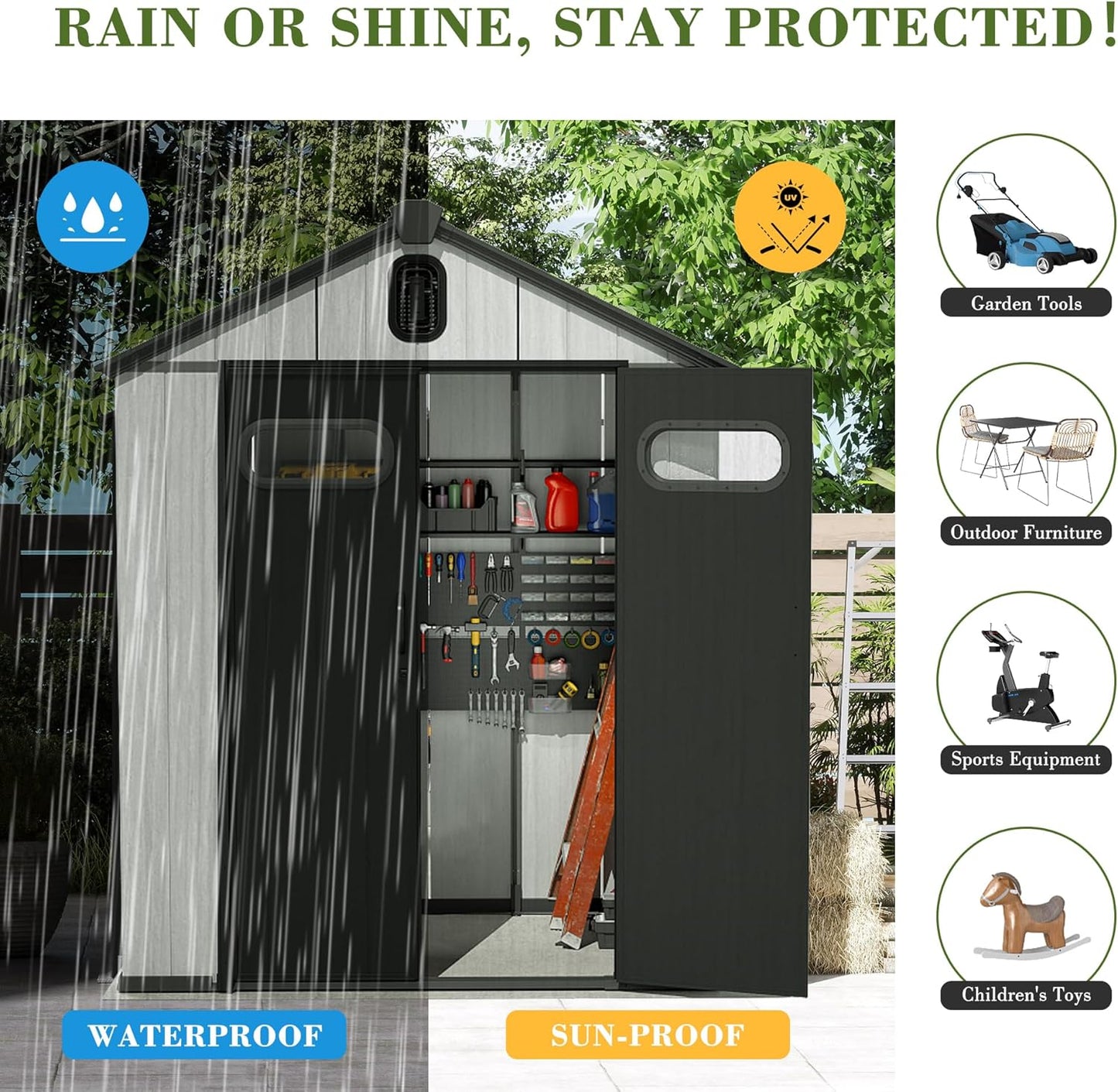 Outdoor Resin And Glass Storage Shed For Patio