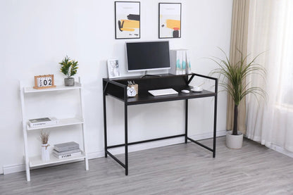 Console table narrow black metal frame with monitor setup in a modern entryway living room on Tampa Home & Garden Store