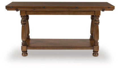 Sturlayne flip-top sofa table brown wood with turned legs Unique Piece Furniture on Tampa Home & Garden Store