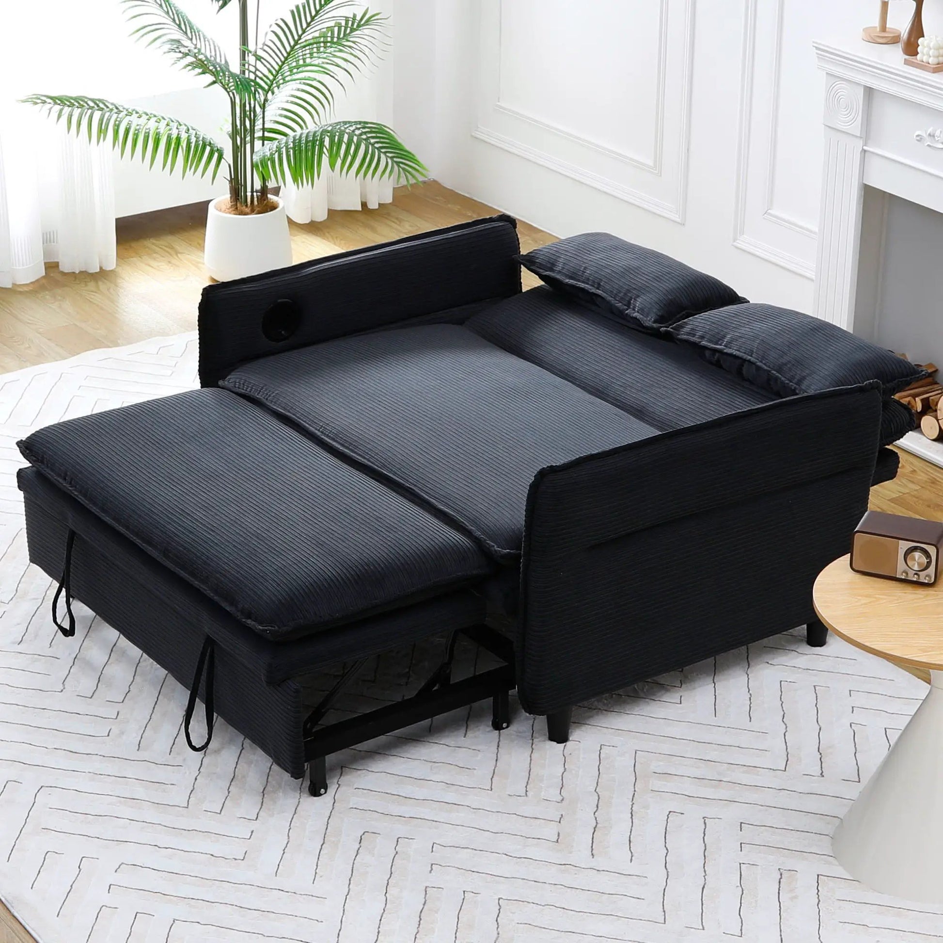 Modern Fabric Sleeper Sofa Bed by Unique Piece Furniture with adjustable arms and backrests in black on Tampa Home & Garden Store