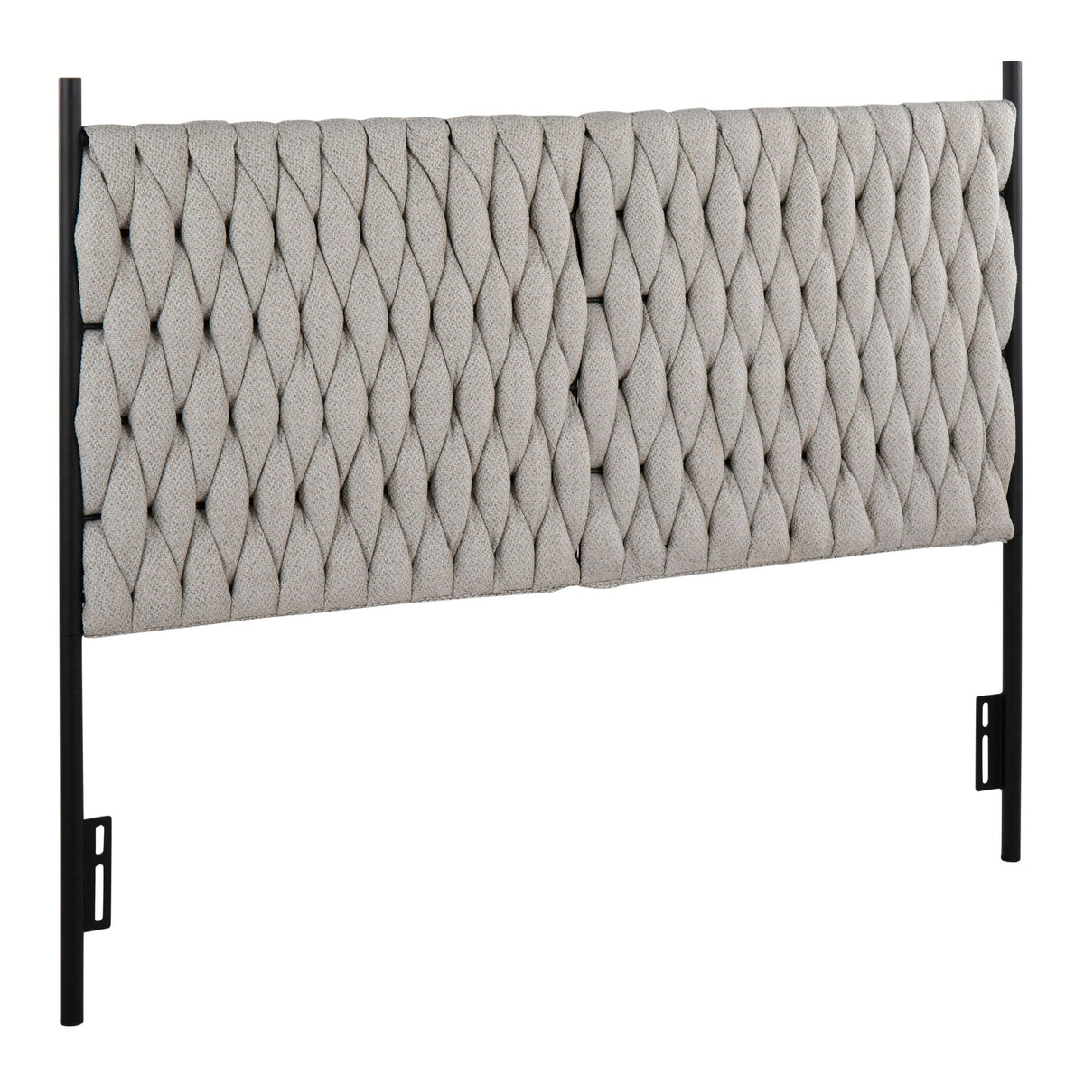 Braided Matisse Upholstery Queen Headboard beige fabric with black metal frame HouseOfZazla on Tampa Home & Garden Store