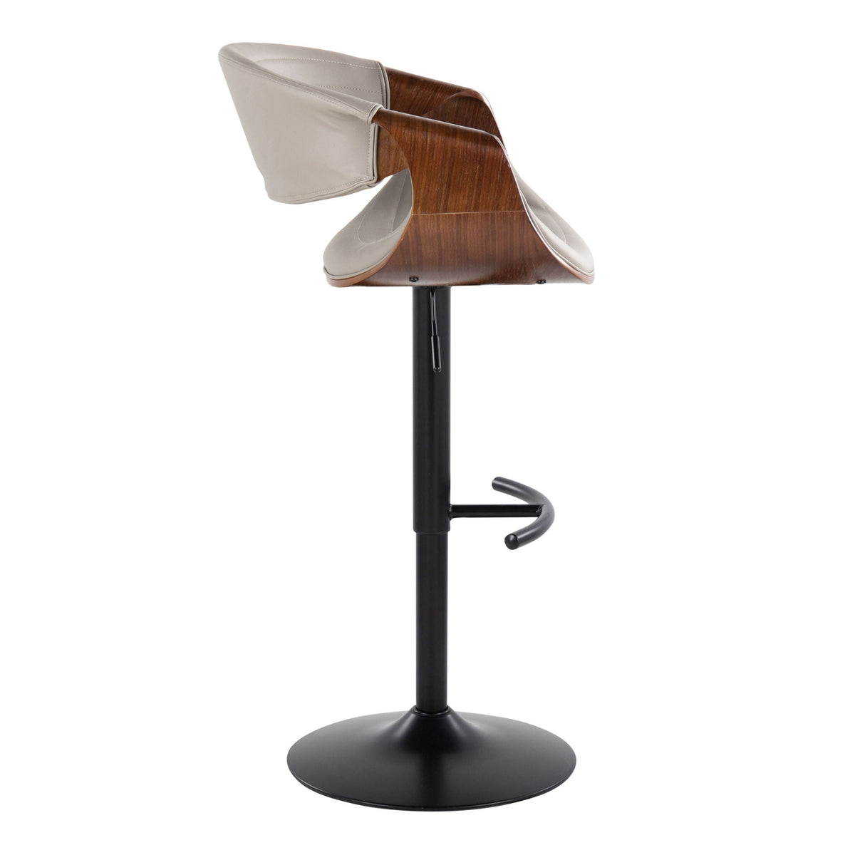 Symphony mid-century modern adjustable barstool with swivel beige cushioned seat on wood shell, black pedestal base on Tampa Home & Garden Store