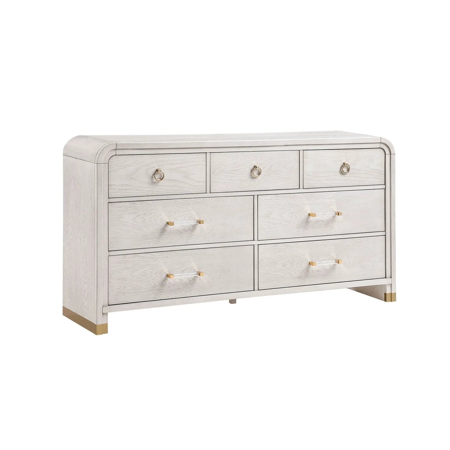 Malco 5 Piece Bedroom Set dresser gray oak with brass ring pulls by Unique Piece Furniture on Tampa Home & Garden Store