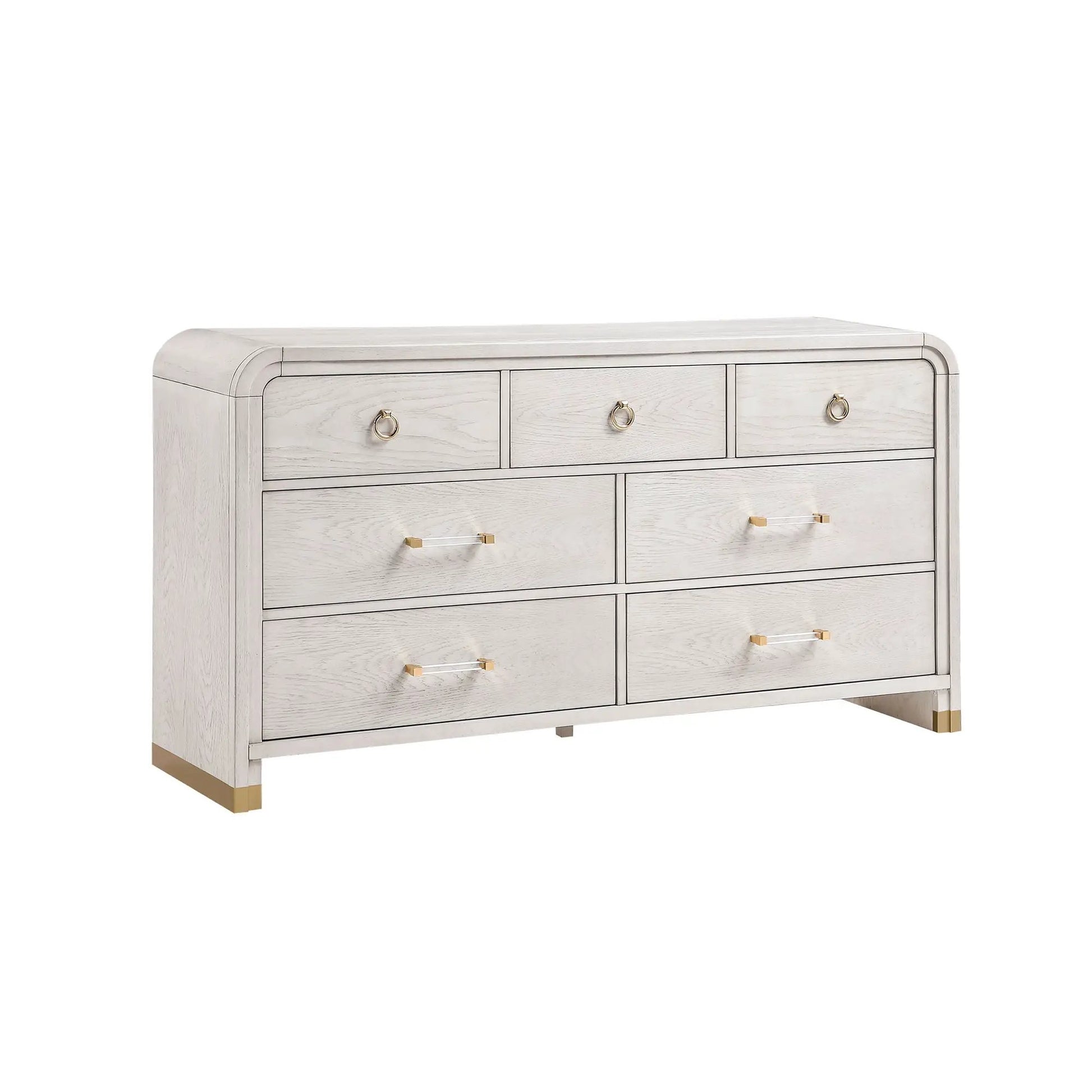 Malco 5 Piece Bedroom Set dresser gray oak with brass ring pulls by Unique Piece Furniture on Tampa Home & Garden Store