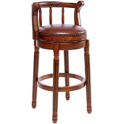 Wooden Bar Stool With a Cow Hide Swivel Seat Back