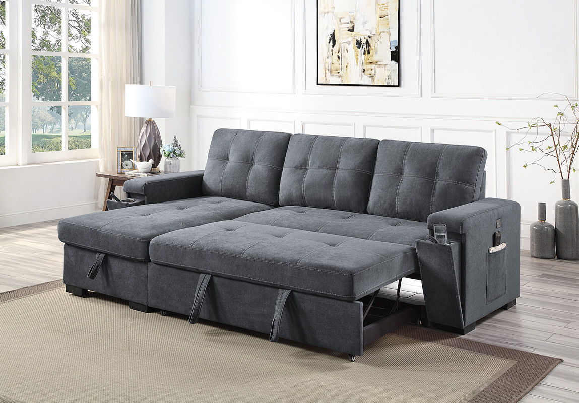 Toby woven fabric reversible sleeper sectional with chaise and cup holder pockets by HouseOfZazla on Tampa Home & Garden Store