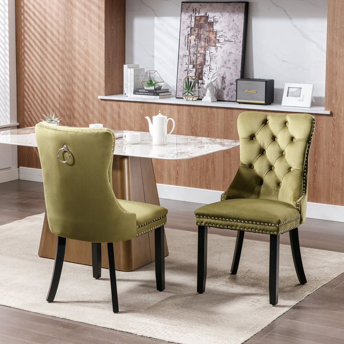 Tufted velvet dining chair set in olive green with nailhead trim, 2 chairs HouseOfZazla on Tampa Home & Garden Store