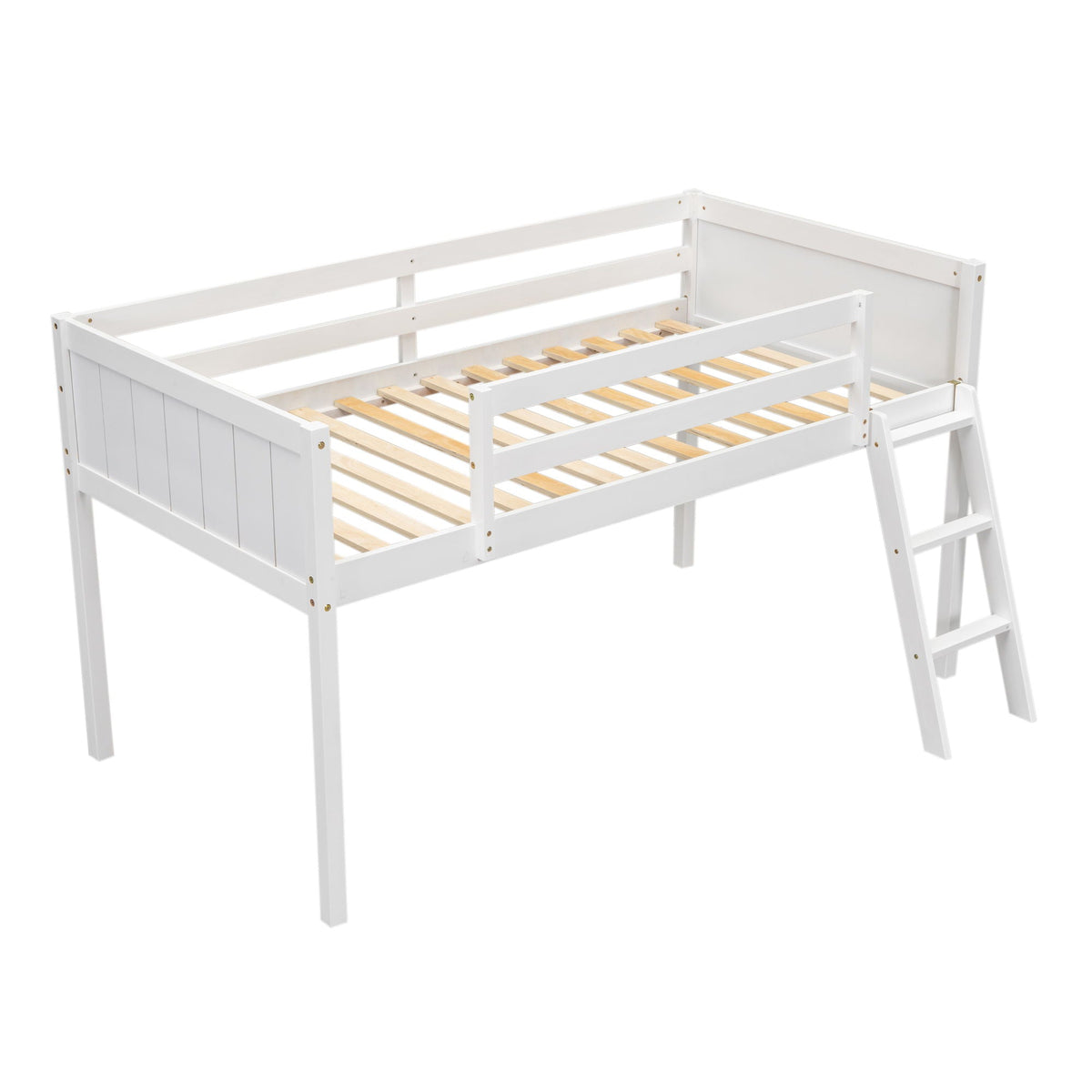 Low Loft Bed with Adjustable Ladder white wooden frame by HouseOfZazla on Tampa Home & Garden Store
