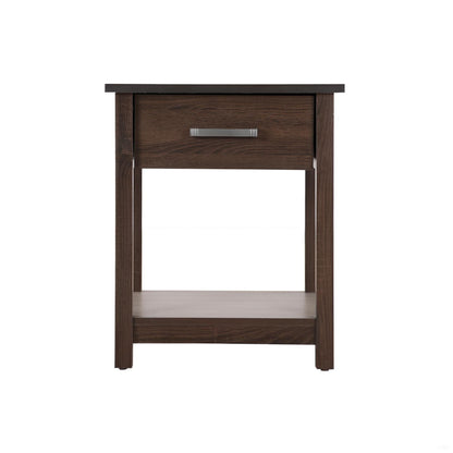 Accent nightstand in dark brown wood with a single drawer; smooth roller glides on Tampa Home & Garden Store