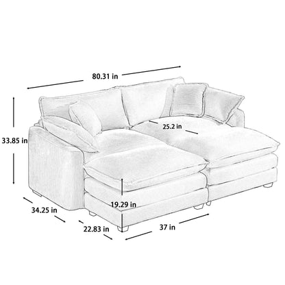HouseOfZazla 2-piece modern oversized modular sofa with ottoman, deep seating, low back on Tampa Home & Garden Store
