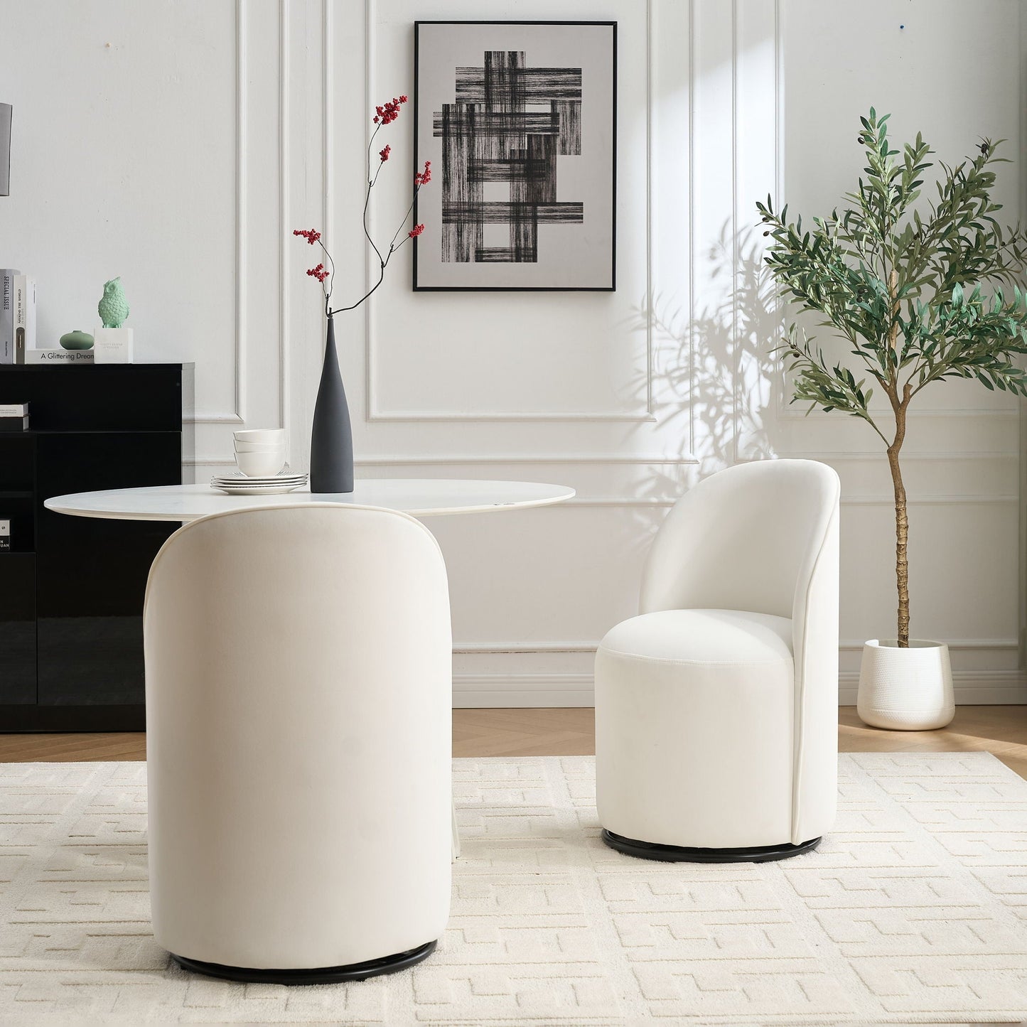 360 Degree Swivel Armless Dining Barrel Chairs white faux-leather set of 3 by HouseOfZazla on Tampa Home & Garden Store