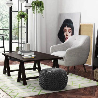 Renee Handcrafted Round Pouf gray knit texture by Unique Piece Furniture in modern living room on Tampa Home & Garden Store