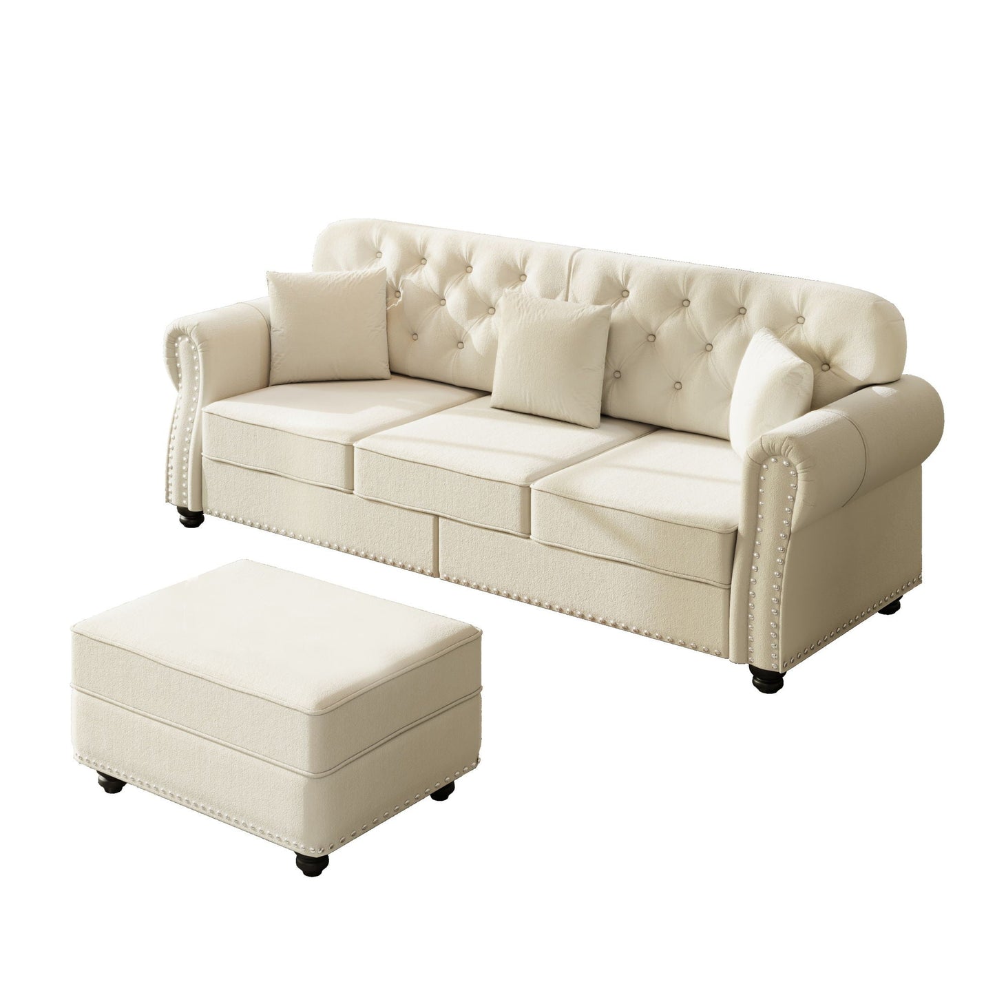 Modern Upholstered 3 Seater Sofa Set and Ottoman
