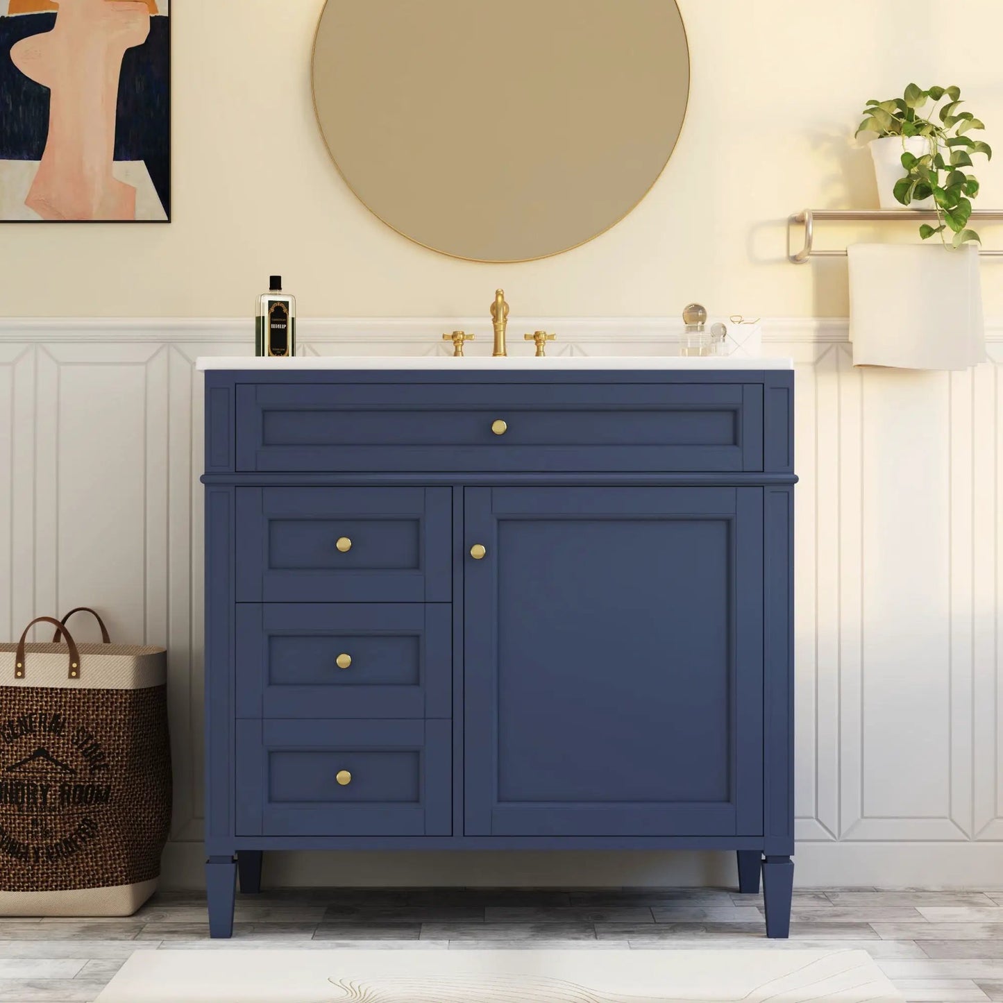 Blue Bathroom Vanity With Top Sink and Storage