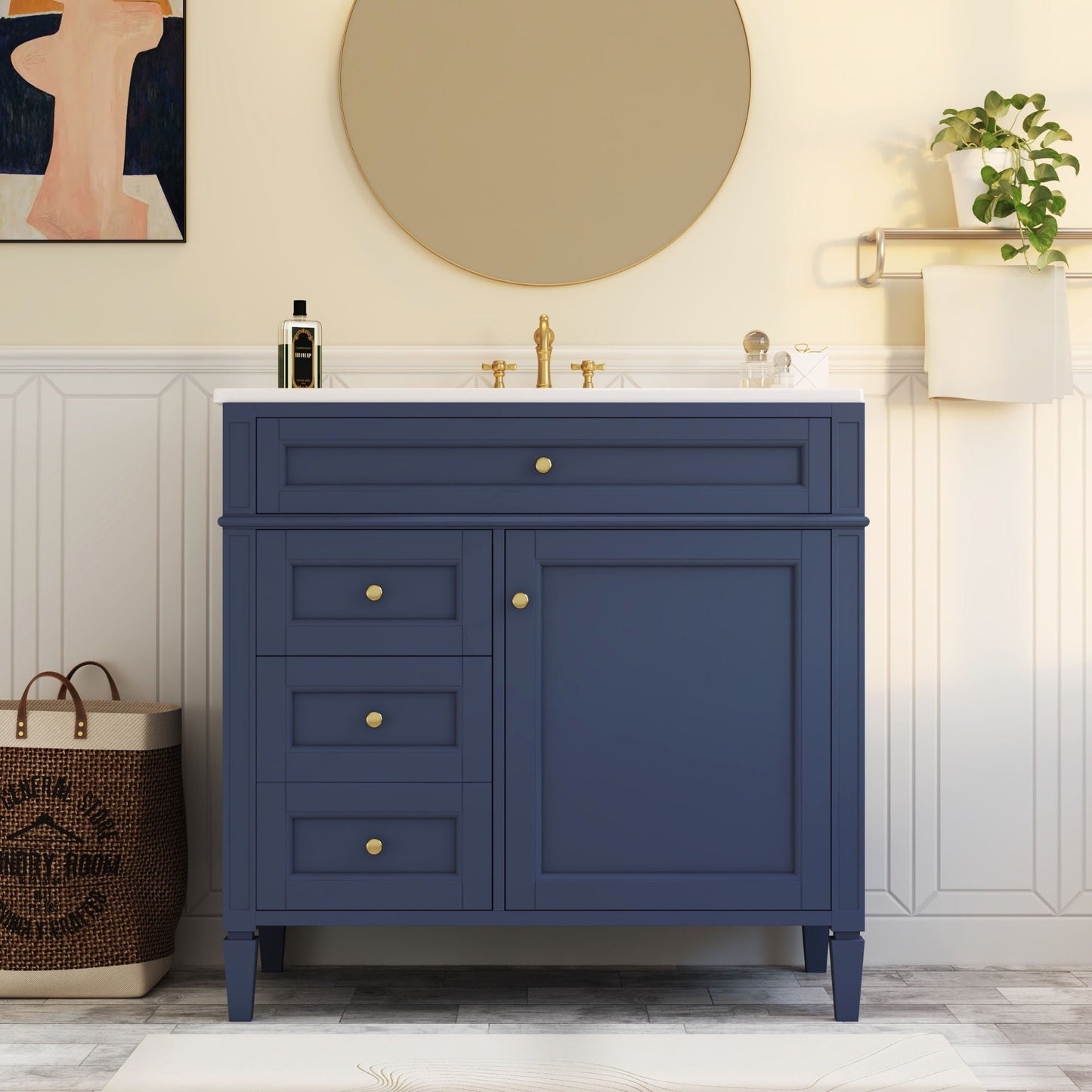 Blue bathroom vanity with top sink, 2 drawers and a tip-out drawer by HouseOfZazla on Tampa Home & Garden Store
