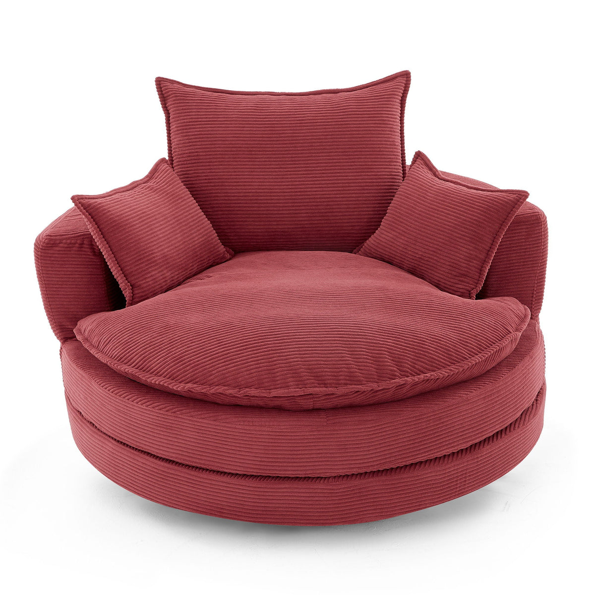 Swivel barrel chair with red corduroy cushions and pillows ribbed fabric by HouseOfZazla on Tampa Home & Garden Store