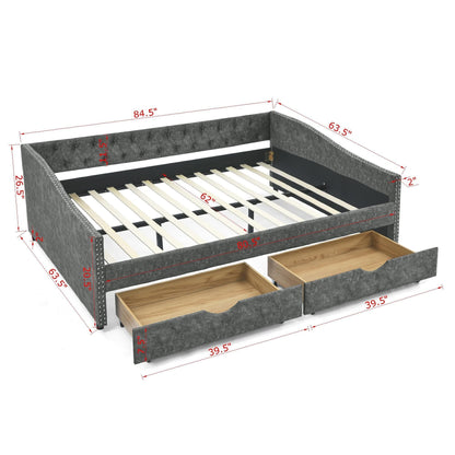 Upholstered Tufted Daybed with Storage Drawers