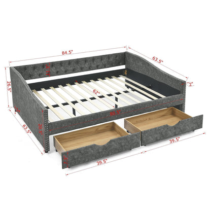 Upholstered Tufted Daybed and Storage Drawers