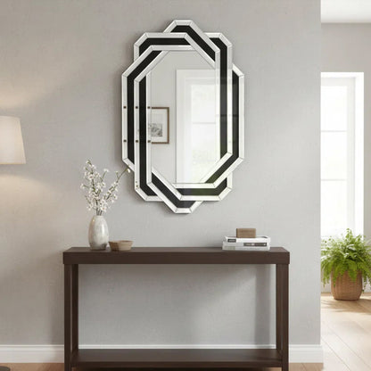 Modern wall mirror by HouseOfZazla with black and white hexagon frame above a vanity on Tampa Home & Garden Store
