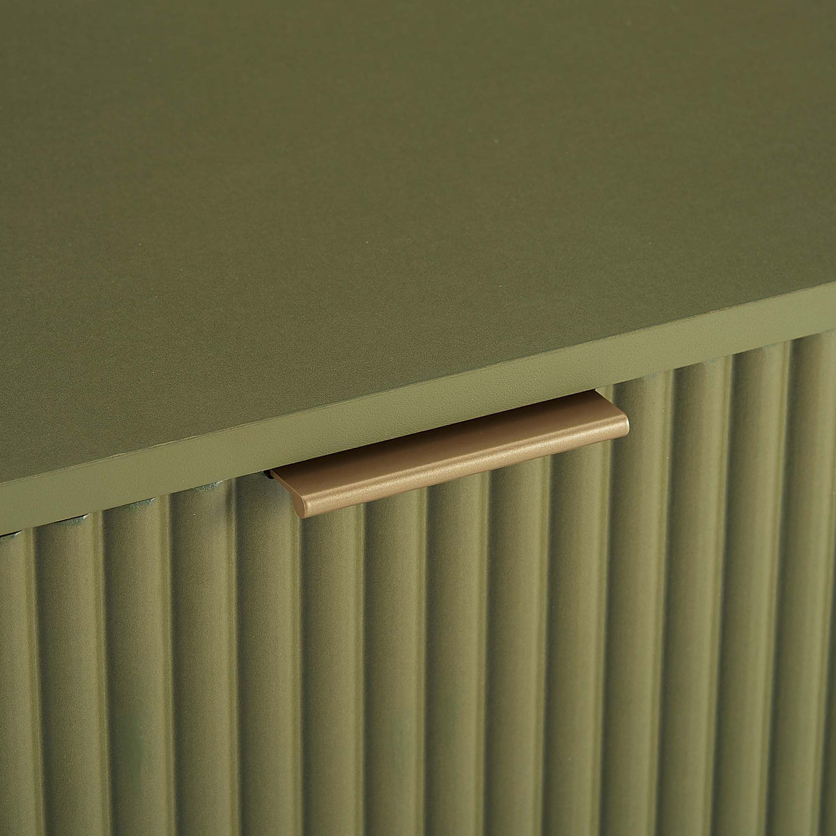Modern Nightstand with fluted drawer and bronze metal handle in green on Tampa Home & Garden Store