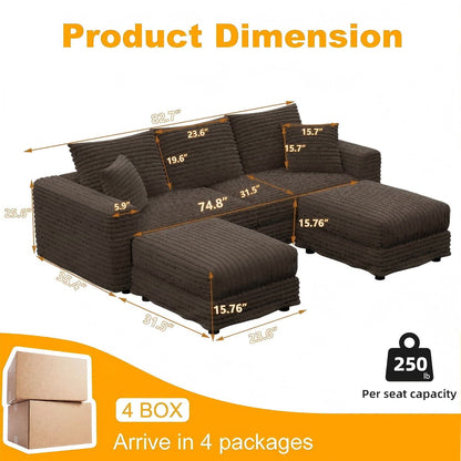 Deep Seat Sofa Bed With Ottoman and Soft Pillows