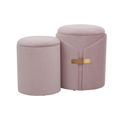 Dahlia Nesting Ottoman Set with Metal Accent in pink velvet, 2-piece by HouseOfZazla on Tampa Home & Garden Store