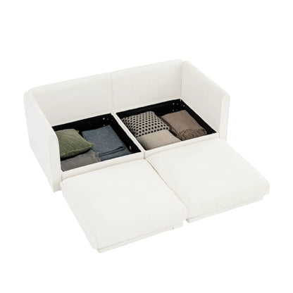 Stylish storage sofa with cylindrical backrest and under-seat compartments showing textiles on Tampa Home & Garden Store