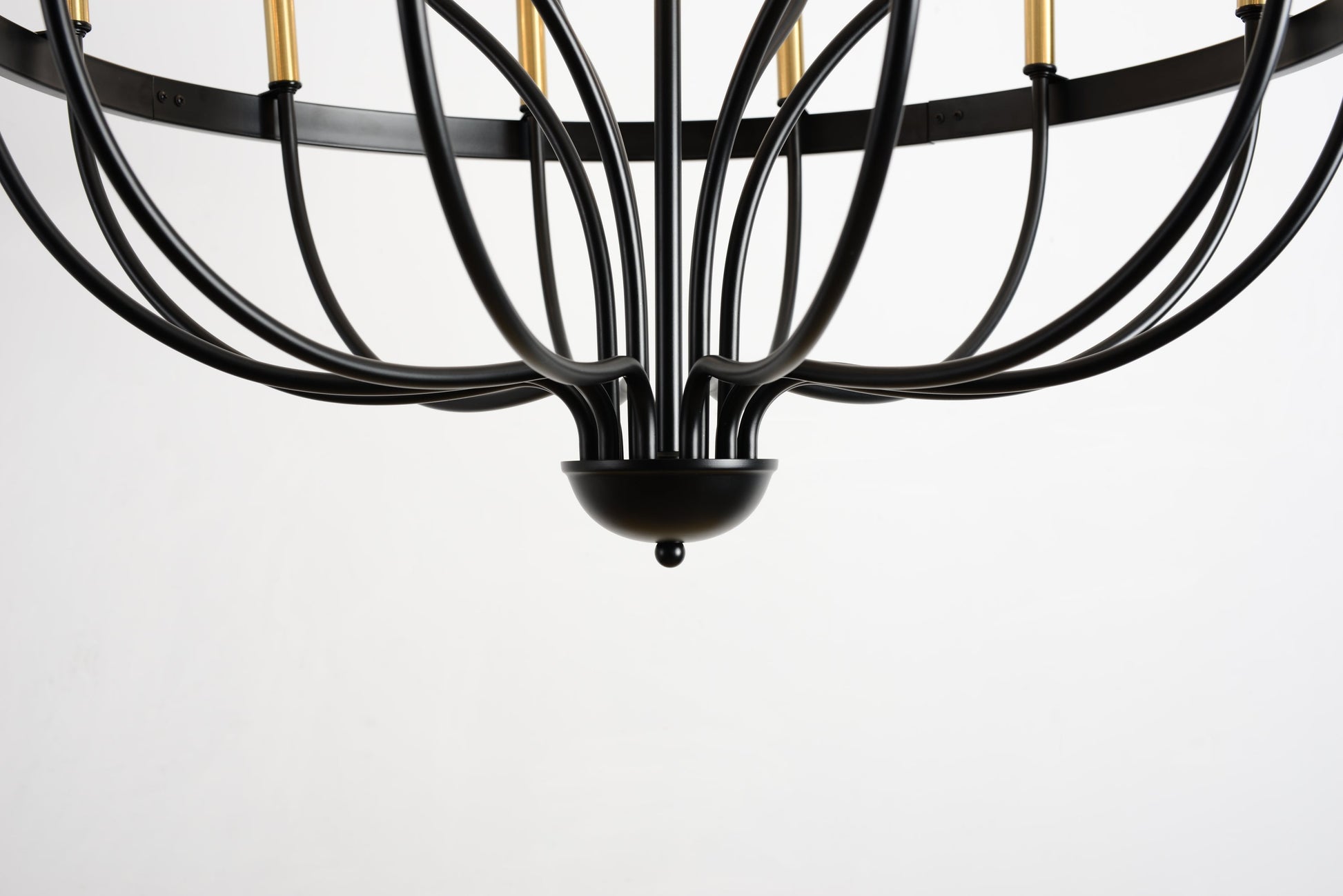 15-Light industrial iron chandelier with black curved arms and gold accents on Tampa Home & Garden Store