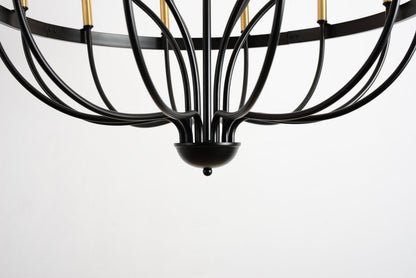 15-Light industrial iron chandelier with black curved arms and gold accents on Tampa Home & Garden Store