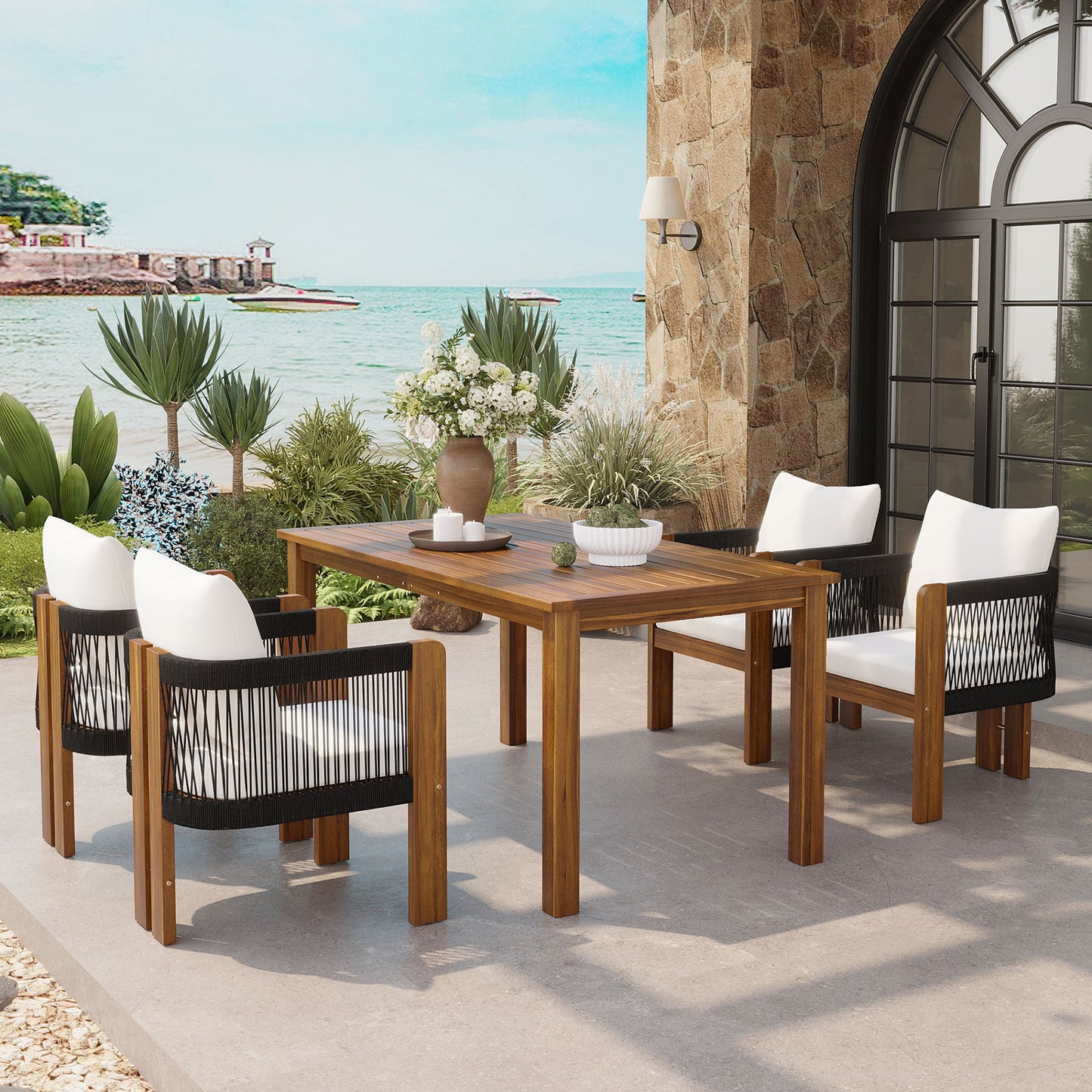 Luxury 5 Piece Acacia Wood Patio Dining Set for 4