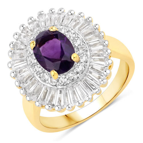 3.20 carat amethyst and white topaz halo ring in gold-tone metal on Tampa Home & Garden Store