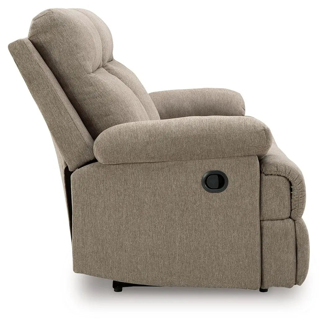 Side-Swipe reclining sofa beige fabric with side control button for reclining on Tampa Home & Garden Store