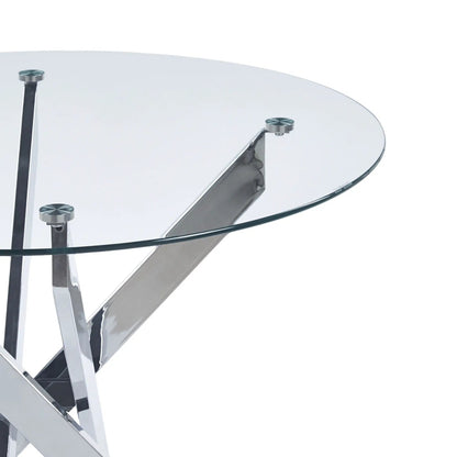 Dining table with cross metal legs and tempered glass, modern space-saving kitchen table on Tampa Home & Garden Store