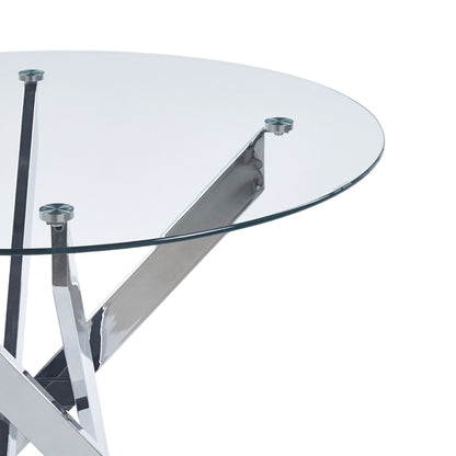 Modern Glass Dining Table with Metal Cross Legs