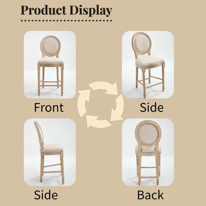 French Country 26'' Bar Chairs Set of 2 by HouseOfZazla, natural wood seating with beige upholstery on Tampa Home & Garden Store