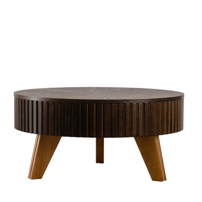 Round Retro Coffee Table with Solid Wood Legs
