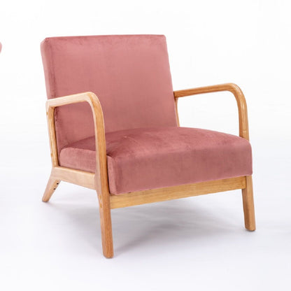 Arm Chair pink velvet cushioning with light wood open-frame HouseOfZazla on Tampa Home & Garden Store