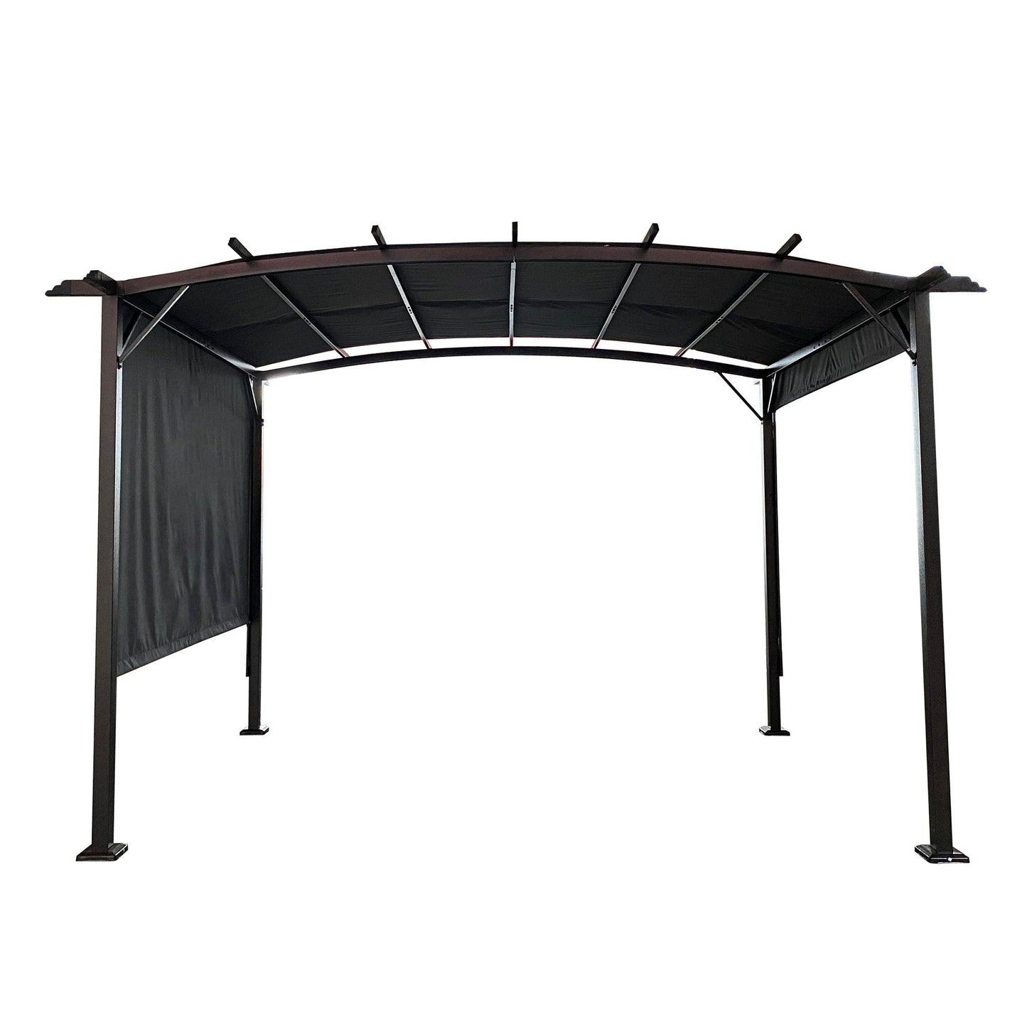 Outdoor patio pergola gazebo with steel frame sun shelter and retractable canopy on Tampa Home & Garden Store