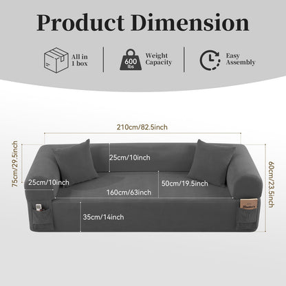Spring Sofa gray fabric with pillows and built-in storage by HouseOfZazla, 210 cm wide on Tampa Home & Garden Store