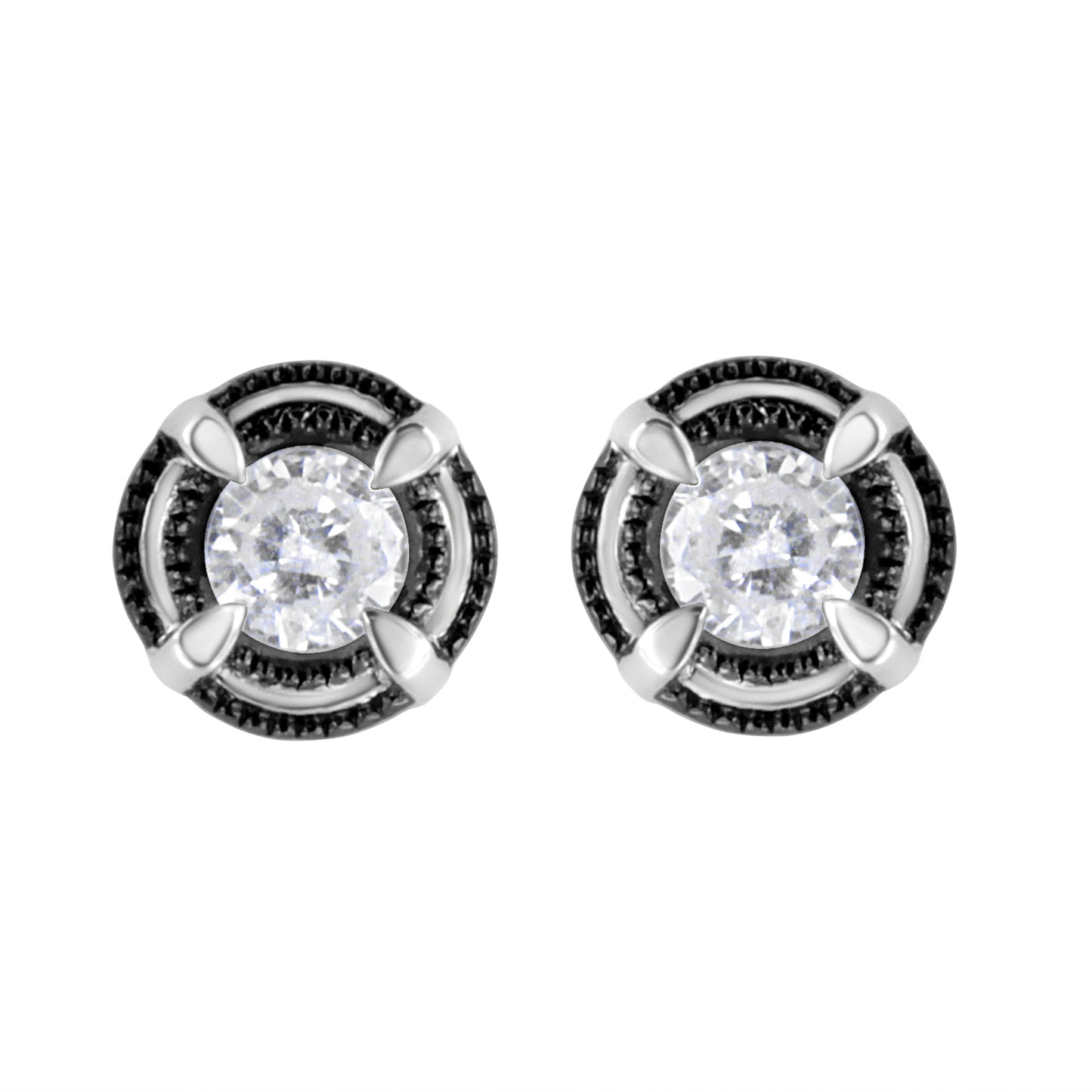 Pair of black rhodium plated .925 sterling silver diamond double halo stud earrings on Tampa Home & Garden Store