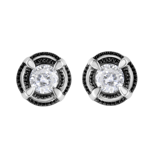 Pair of black rhodium plated .925 sterling silver diamond double halo stud earrings on Tampa Home & Garden Store