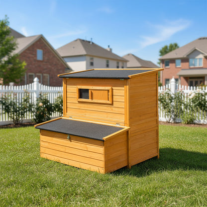 Double-House wooden chicken coop for 6-8 chickens by HouseOfZazla with black roof and wire-mesh window on Tampa Home & Garden Store