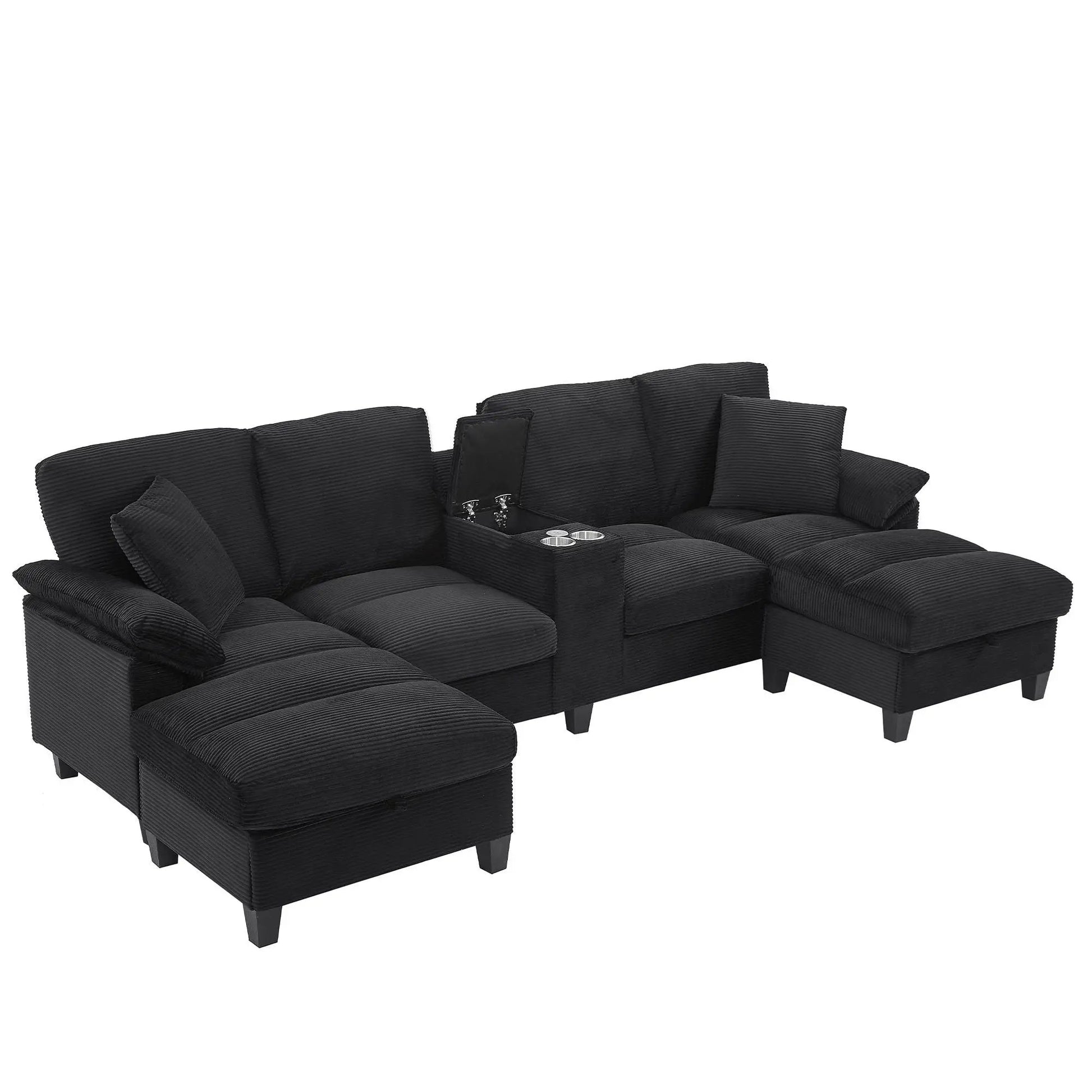 Modern U-shaped 3-piece sectional sofa with storage ottomans in black fabric by Unique Piece on Tampa Home & Garden Store
