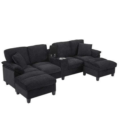Modern U-shaped 3-piece sectional sofa with storage ottomans in black fabric by Unique Piece on Tampa Home & Garden Store