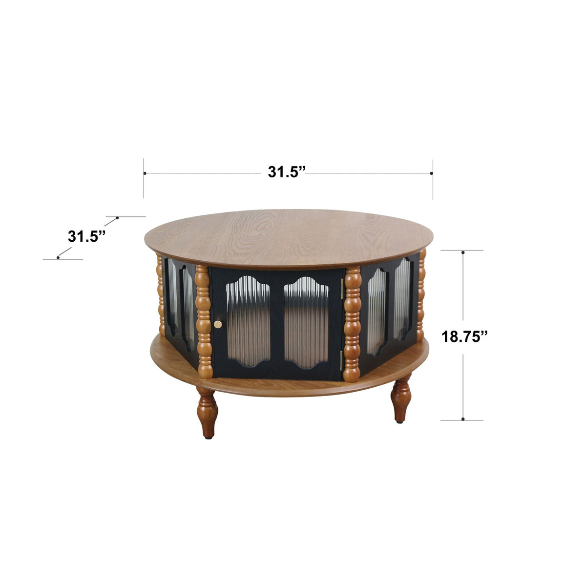 Round storage coffee table with fluted glass doors, black base by HouseOfZazla on Tampa Home & Garden Store