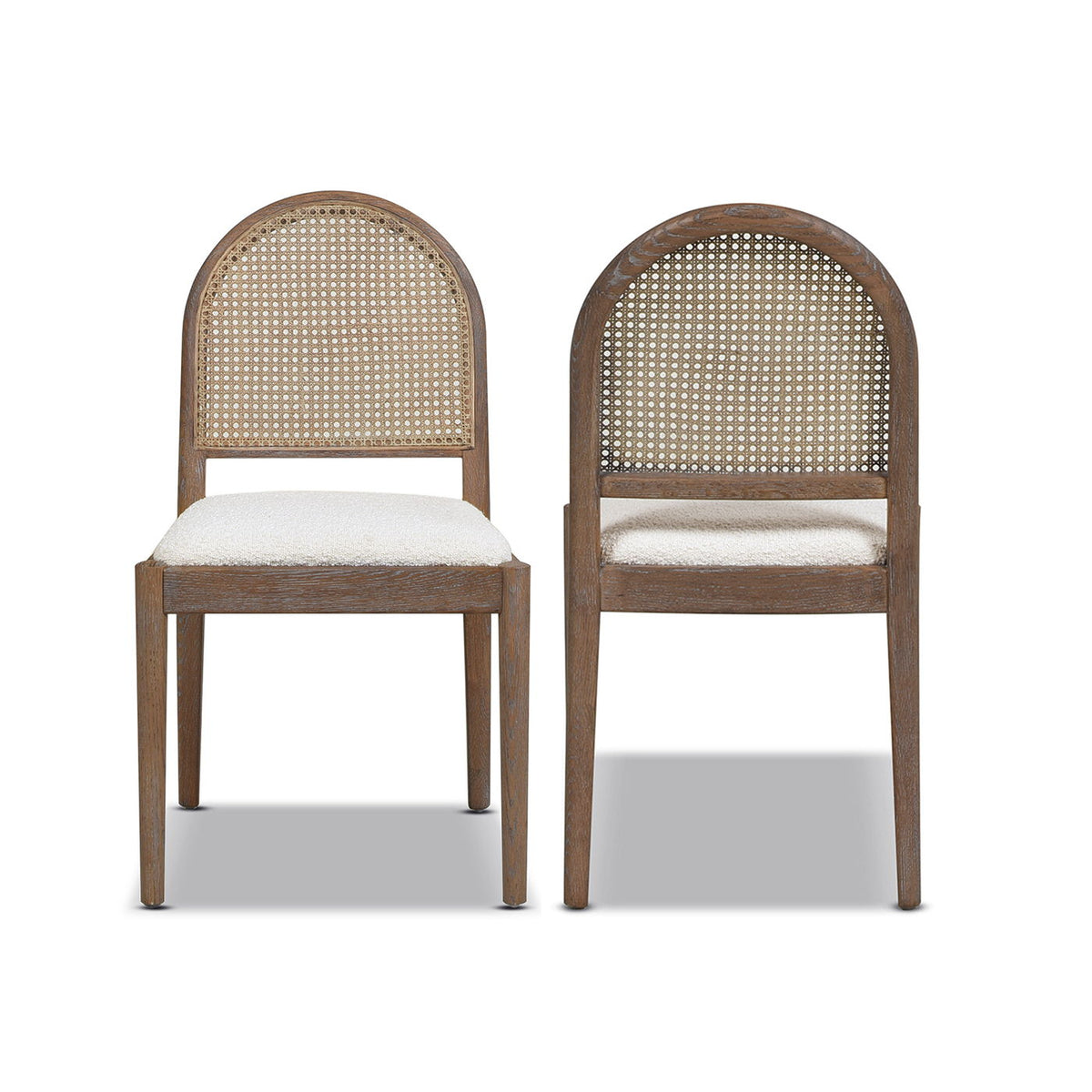 Curved Cane Dining Chair Set of 2 with caned backs, brown wood frames, beige cushions on Tampa Home & Garden Store