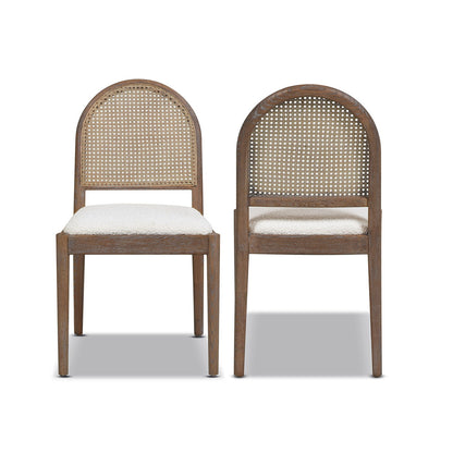 Curved Cane Dining Chair Set of 2 with caned backs, brown wood frames, beige cushions on Tampa Home & Garden Store
