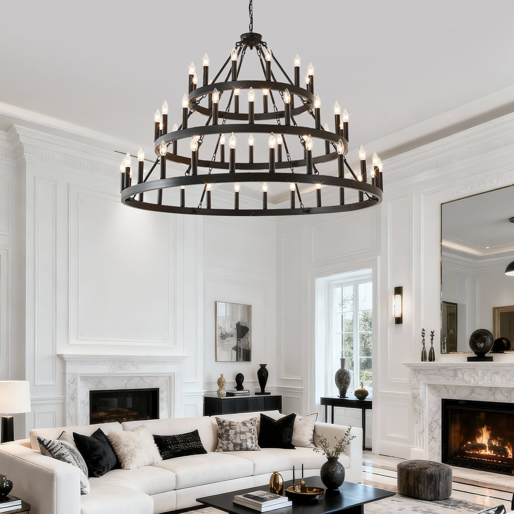 3-Tier Wagon Wheel Chandelier 54-Light Matte Black Metal by HouseOfZazla on Tampa Home & Garden Store