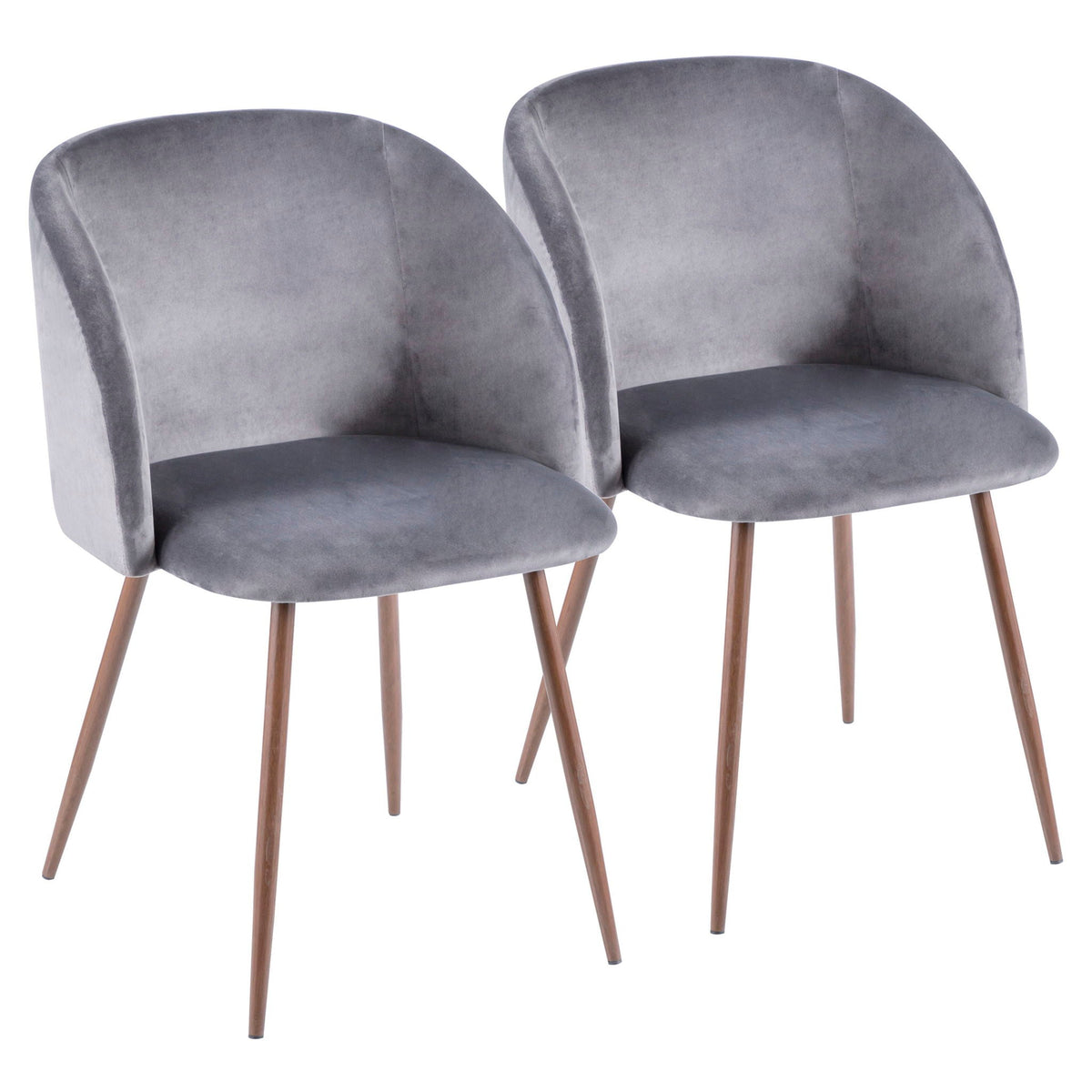 Contemporary padded bucket dining chairs, gray velvet, 2-pack with wooden legs on Tampa Home & Garden Store